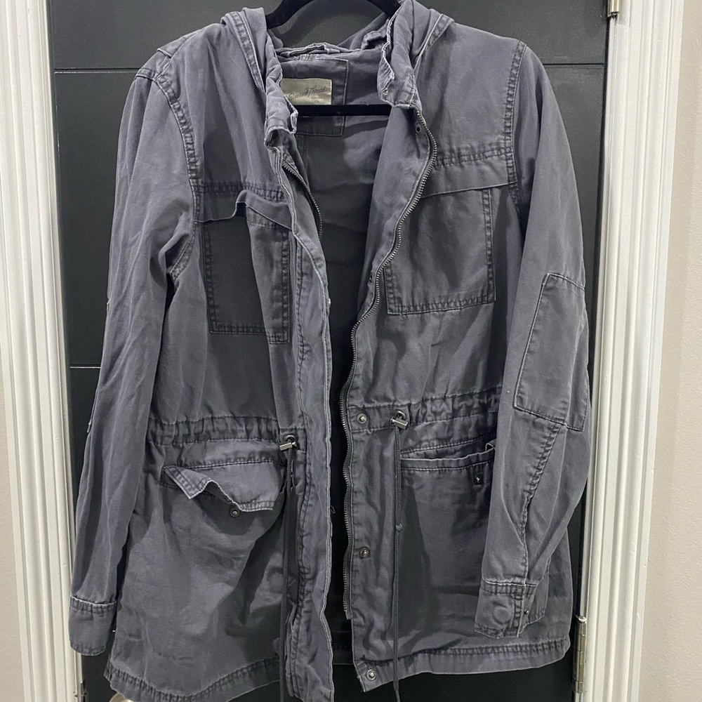 Blue gray distressed hooded jacket